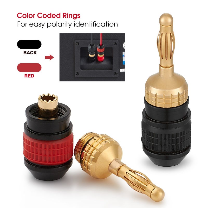WGGE WG-008 24K Gold Safety Speaker Connector Banana Plugs for Speaker Wire, Wall Plate, Home Theater, Audio/Video Receiver, and Sound Systems ((12 Pairs (24 Plugs))) - Image 4